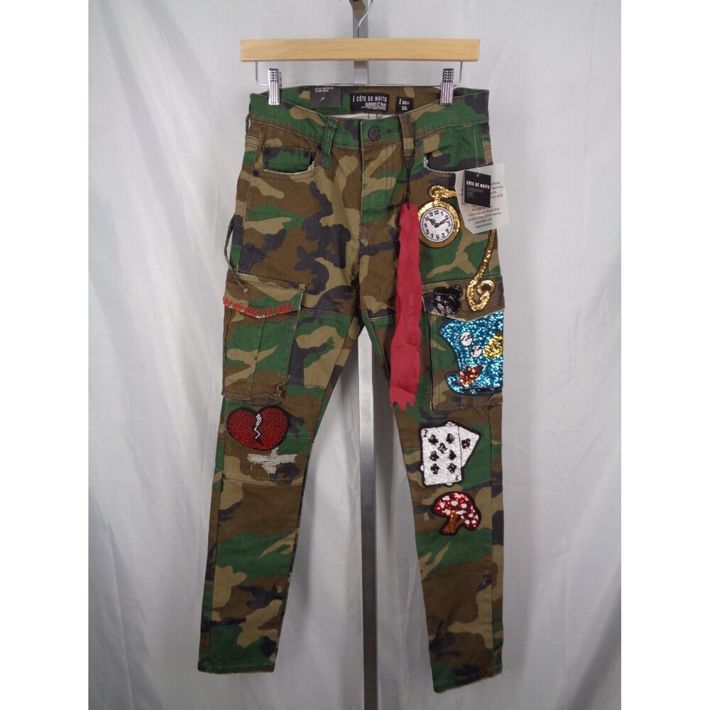 Cote De Nuits Camo Cargo Jean Pant Patch Sequin Applique Tag Sz 30 x 32 Mens New